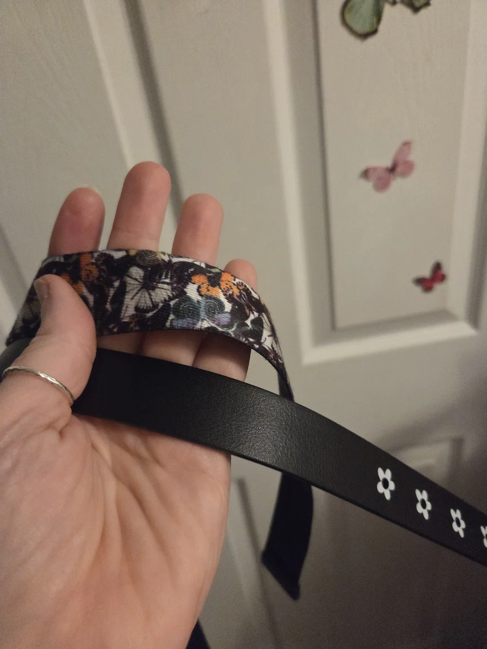 Set of 2 nwt kids belts size large L one butterflies one black w white details